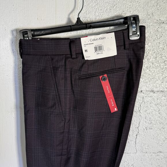 Calvin Klein Men's Slim Wool-Blend Stretch Plaid Suit Pant navy/burg 32x32 $200 - Picture 1 of 8